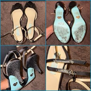 Betsey Johnson Black Strappy Heels Bedazzled Size 8M Low heel